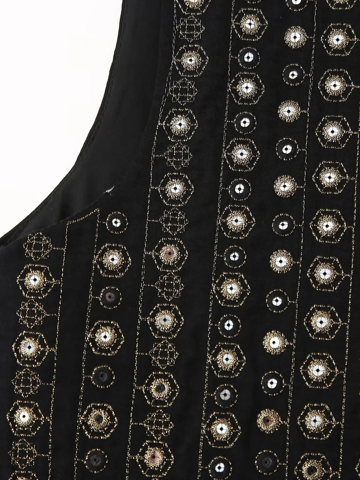 Women's open-front v-neck top with mirror work embroidery