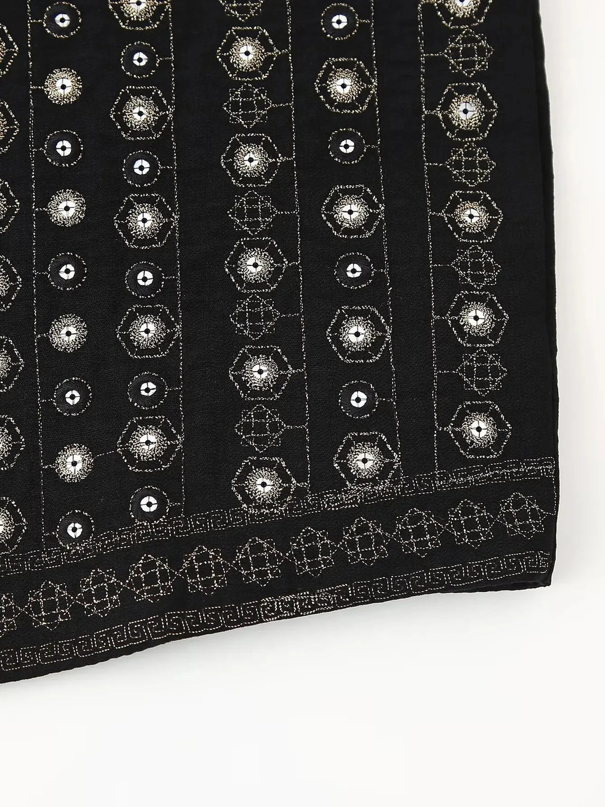 Women's open-front v-neck top with mirror work embroidery