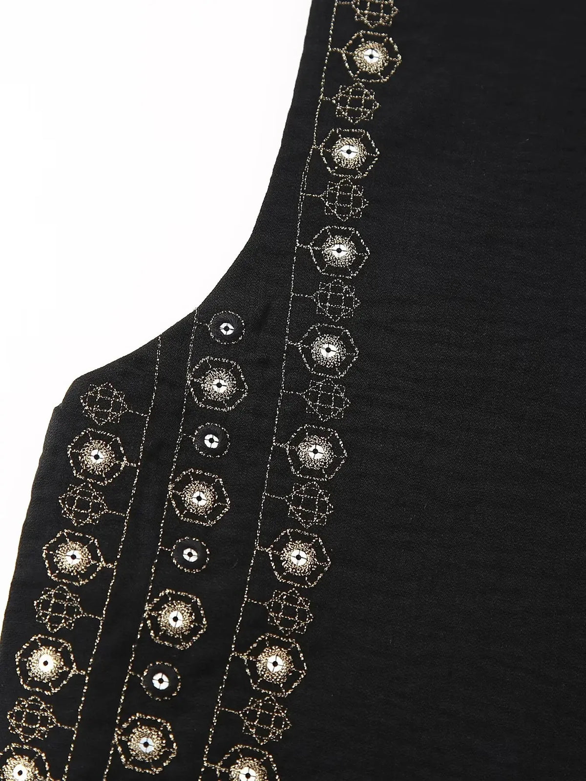 Women's open-front v-neck top with mirror work embroidery