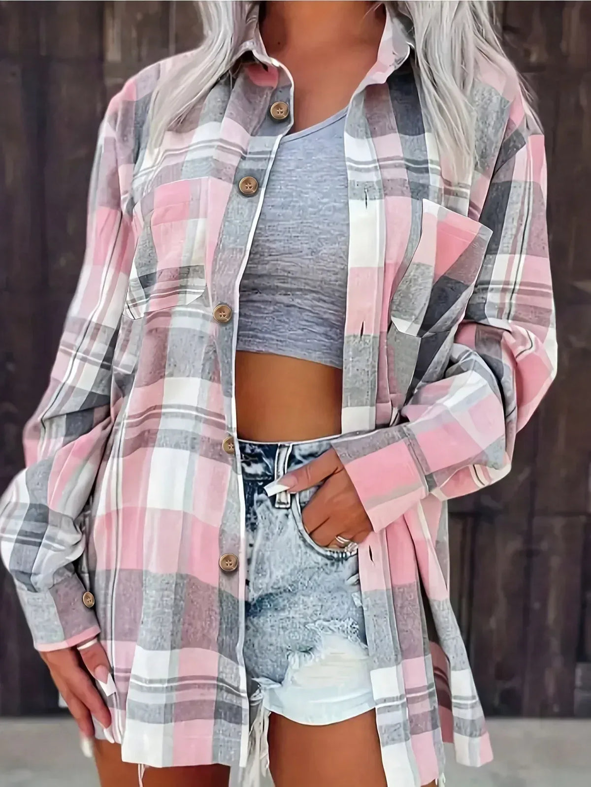 Women's Oversized Plaid Flannel Button-Down Shirt