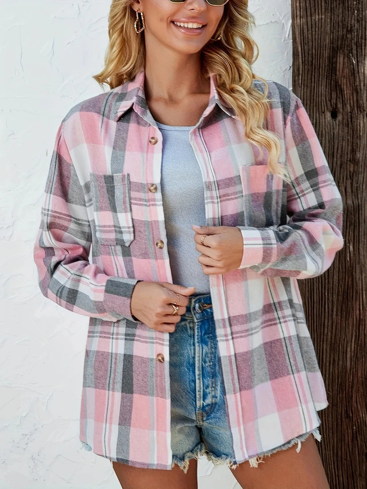 Women's Oversized Plaid Flannel Button-Down Shirt