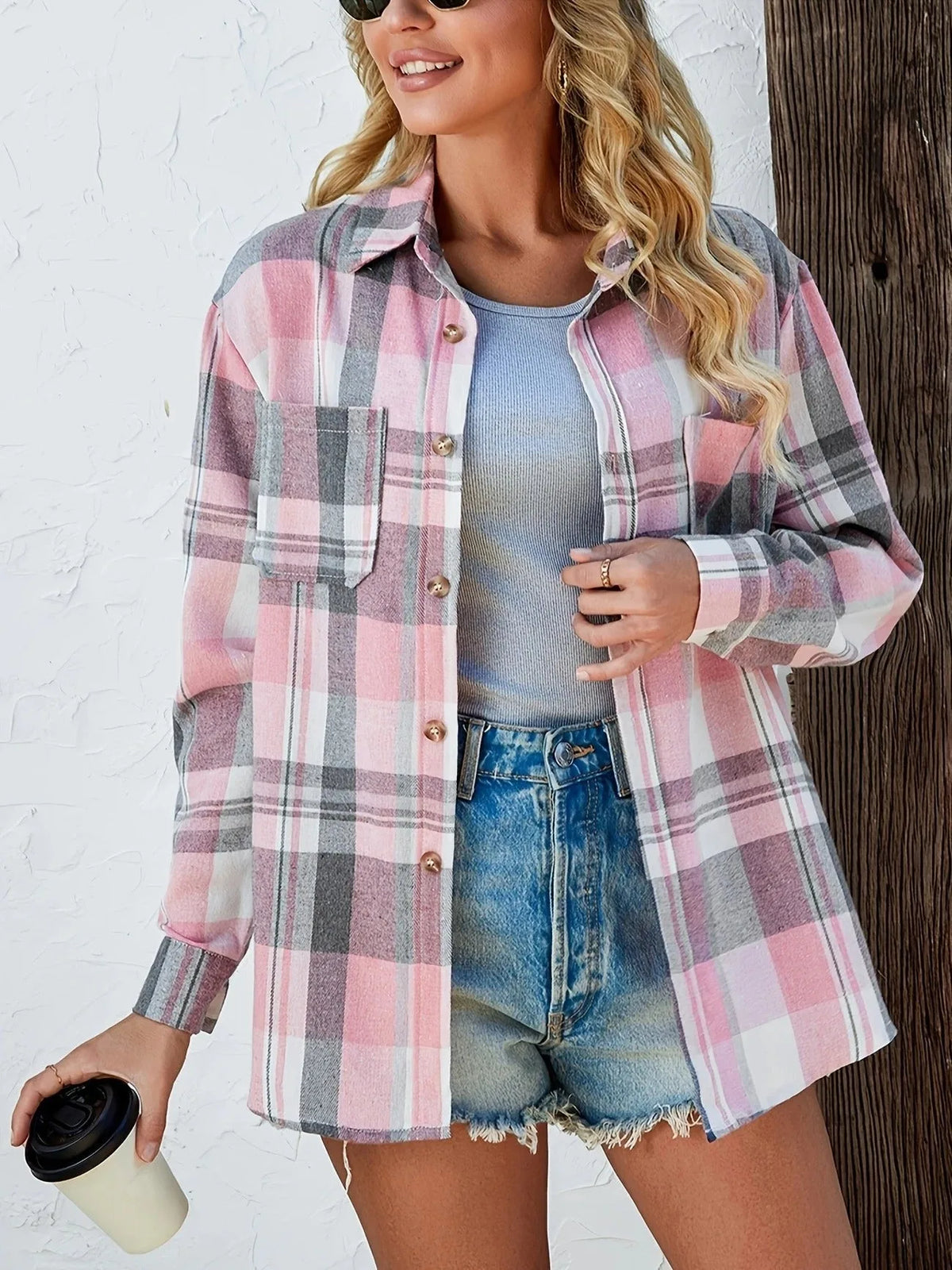 Women's Oversized Plaid Flannel Button-Down Shirt