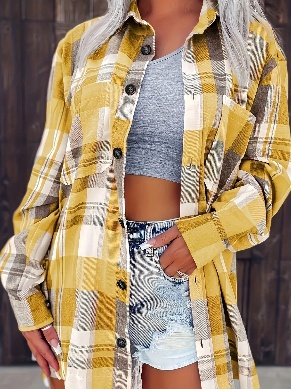 Women's Oversized Plaid Flannel Button-Down Shirt
