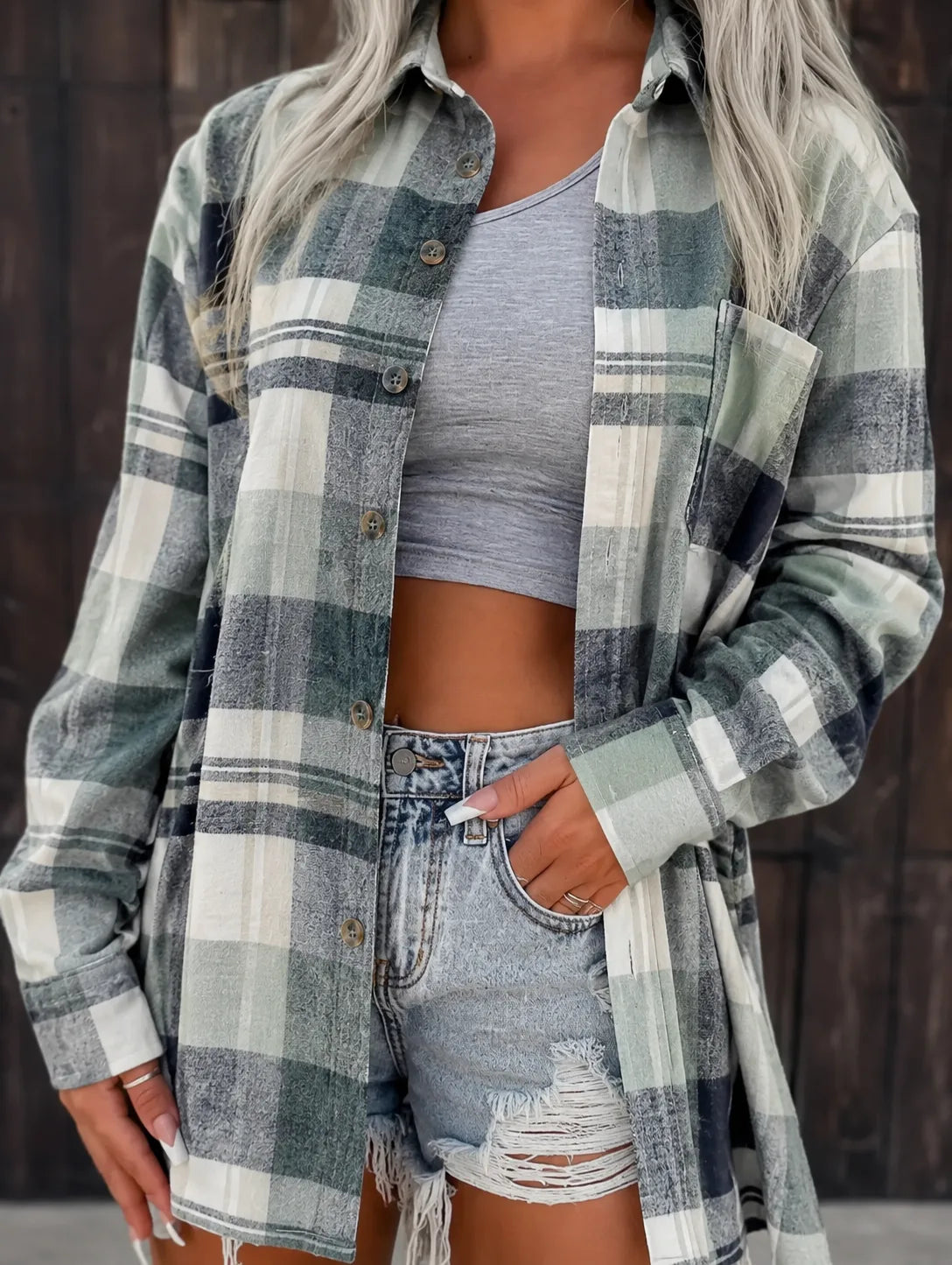 Women's Oversized Plaid Flannel Button-Down Shirt