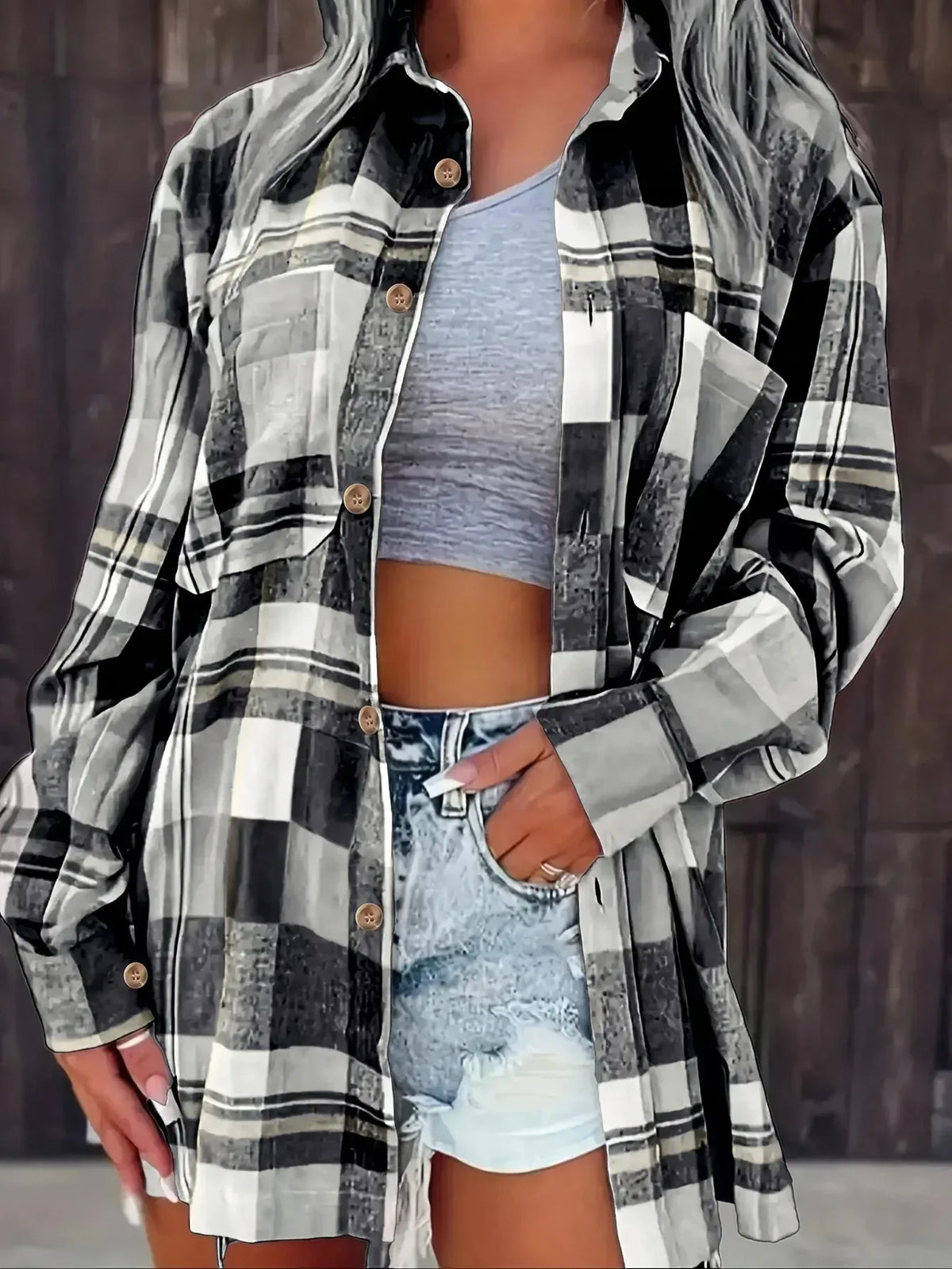 Women's Oversized Plaid Flannel Button-Down Shirt