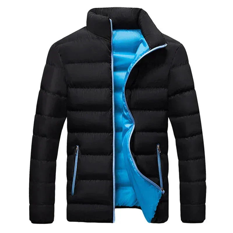 Women's quilted zip-up stand collar puffer jacket with contrast lining