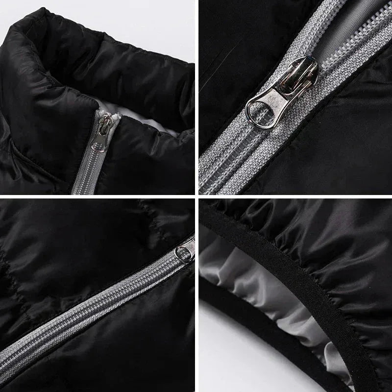 Women's quilted zip-up stand collar puffer jacket with contrast lining