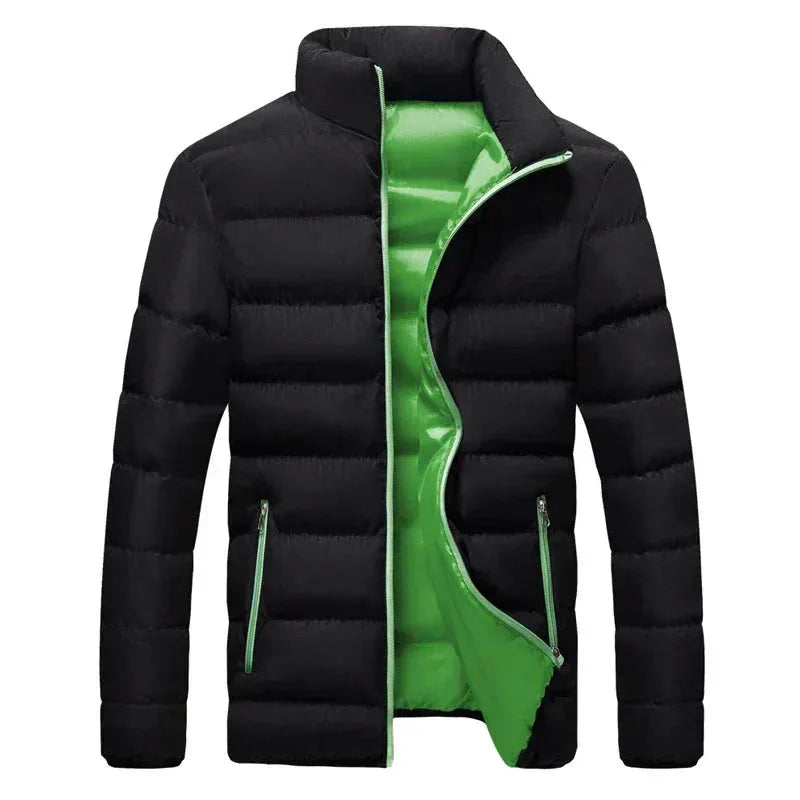 Women's quilted zip-up stand collar puffer jacket with contrast lining