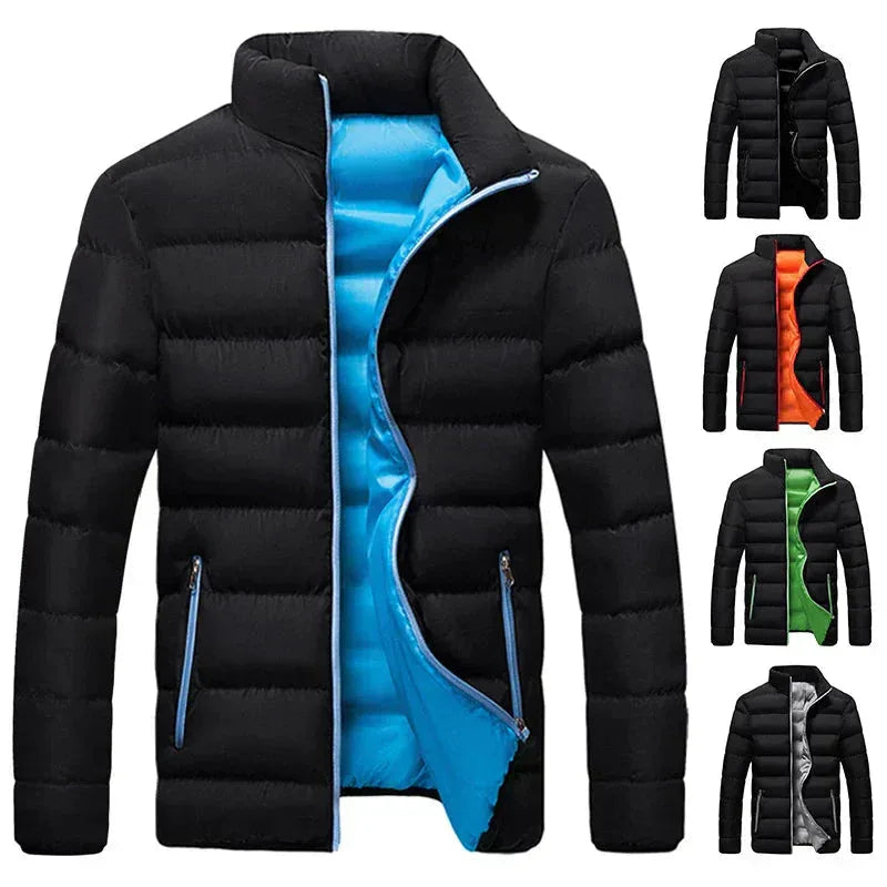 Women's quilted zip-up stand collar puffer jacket with contrast lining