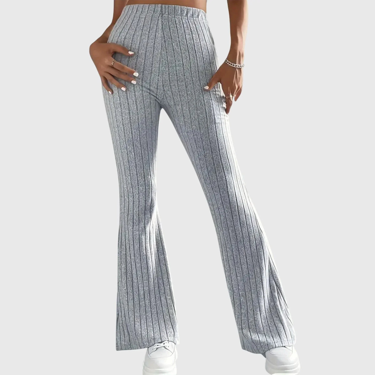 Women's ribbed pants with flared hem