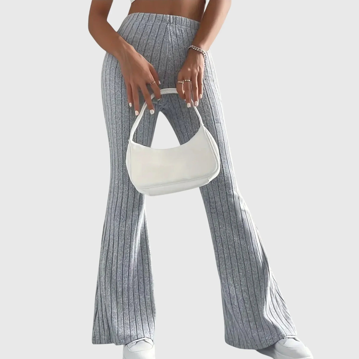 Women's ribbed pants with flared hem