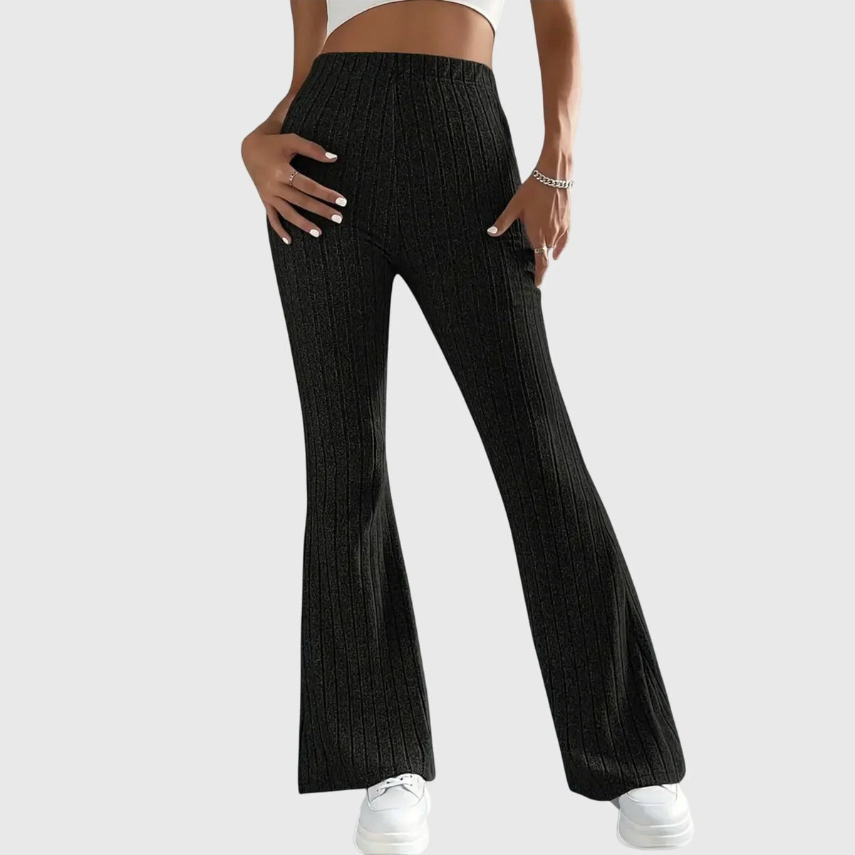 Women's ribbed pants with flared hem