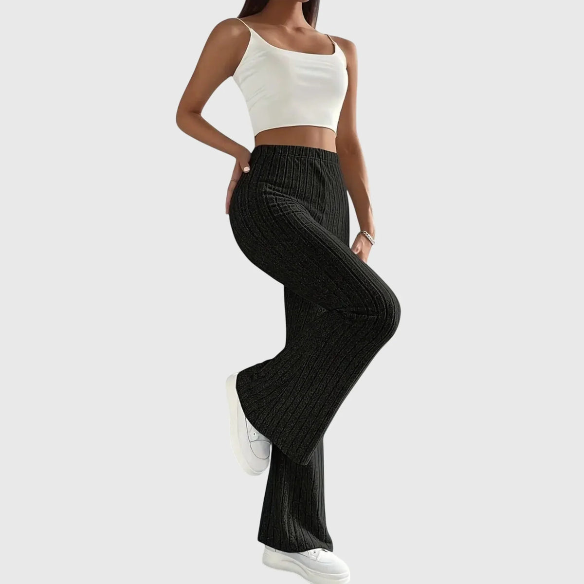 Women's ribbed pants with flared leg