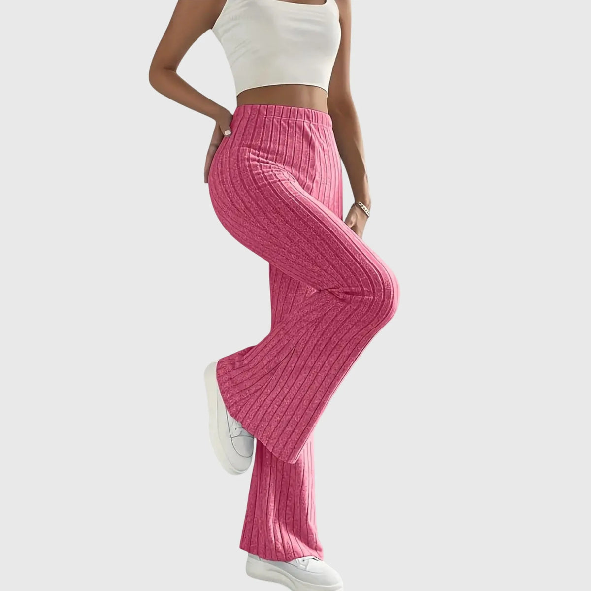 Women's ribbed pants with flared leg