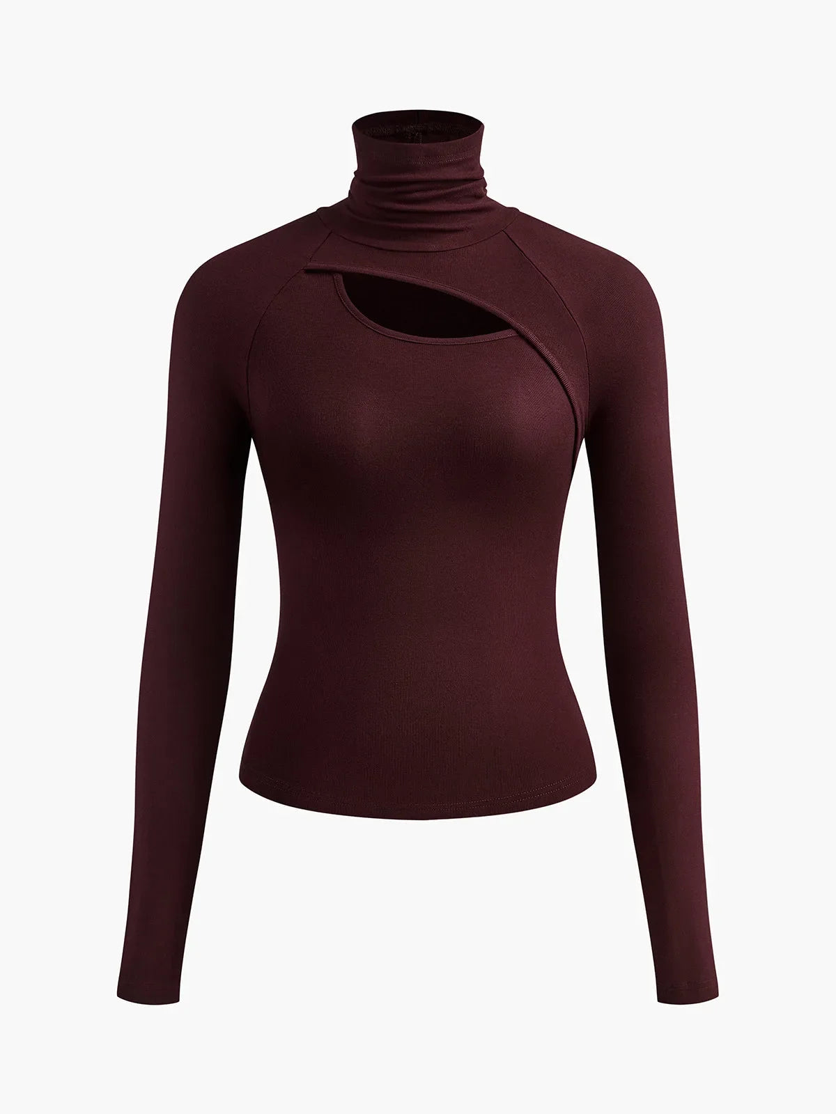 Women's ribbed roll neck top with cut-out chest