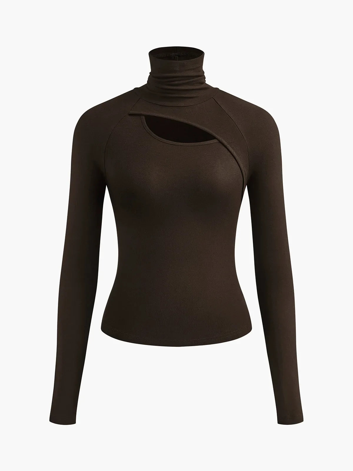 Women's ribbed roll neck top with cut-out chest