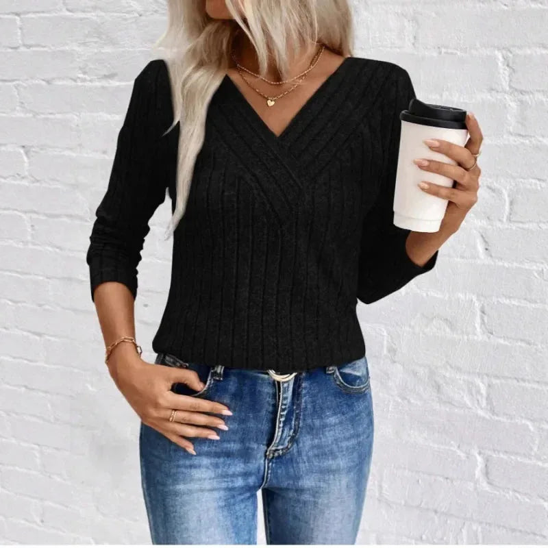 Women's ribbed v-neck sweater