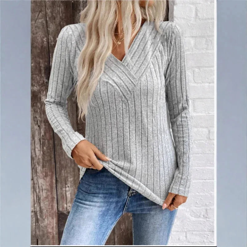 Women's ribbed v-neck sweater