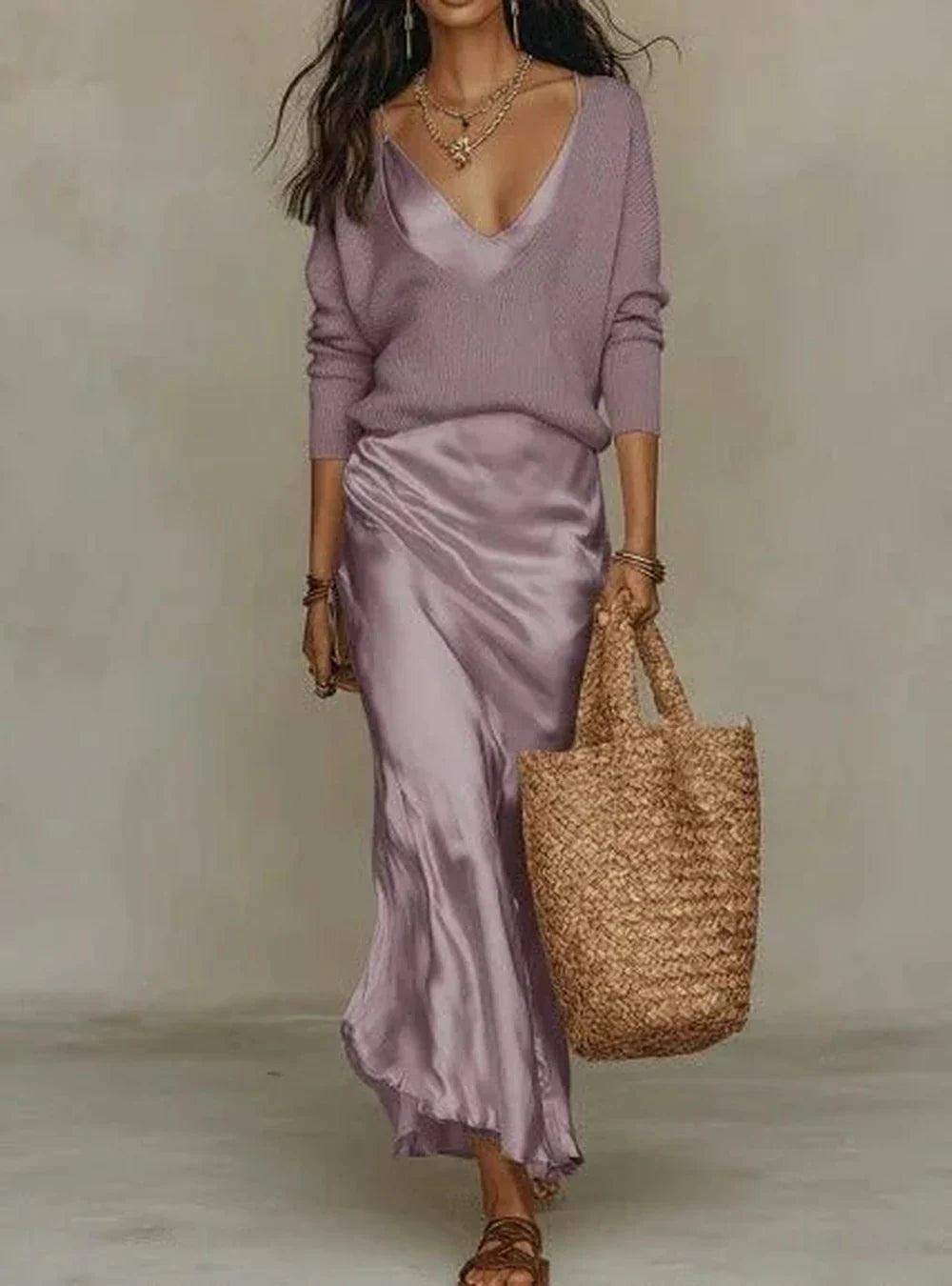 Women's ribbed v-neck sweater with dropped shoulder