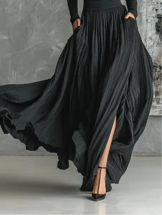 Women's roll neck two piece set with pleated maxi skirt
