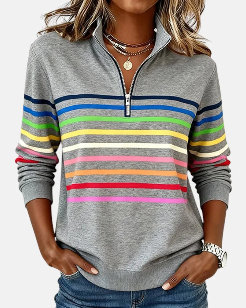 Women's striped cotton half-zip sweatshirt