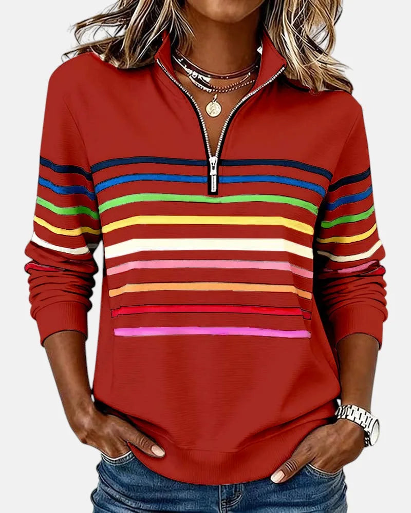 Women's striped cotton half-zip sweatshirt