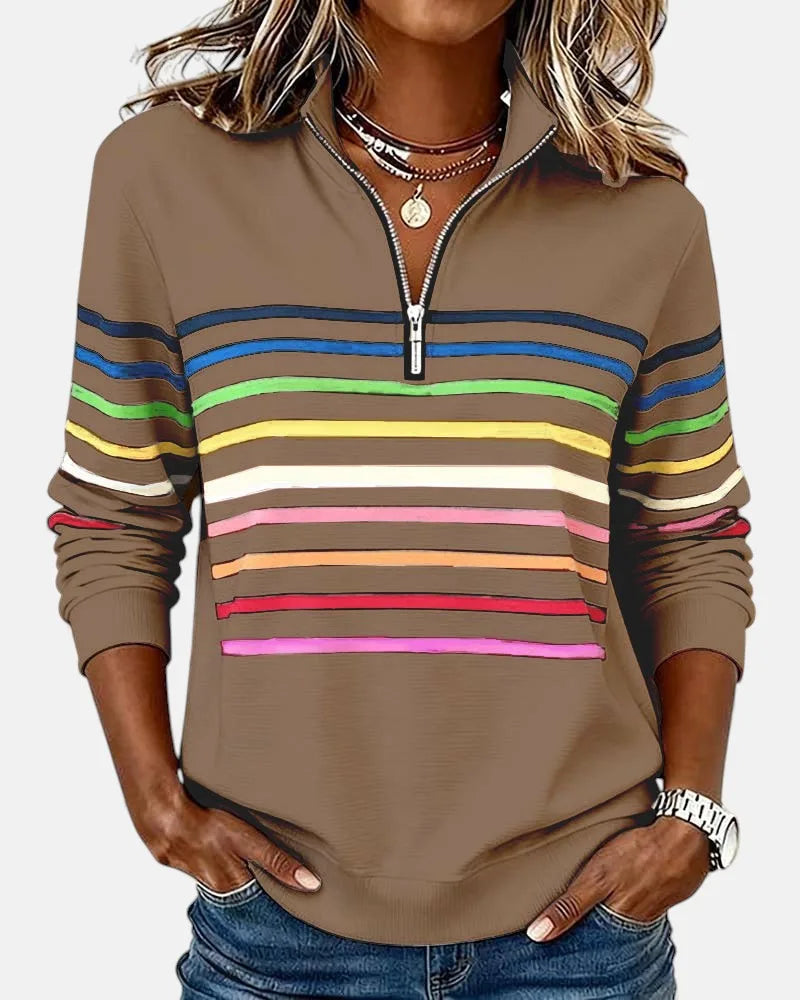 Women's striped cotton half-zip sweatshirt