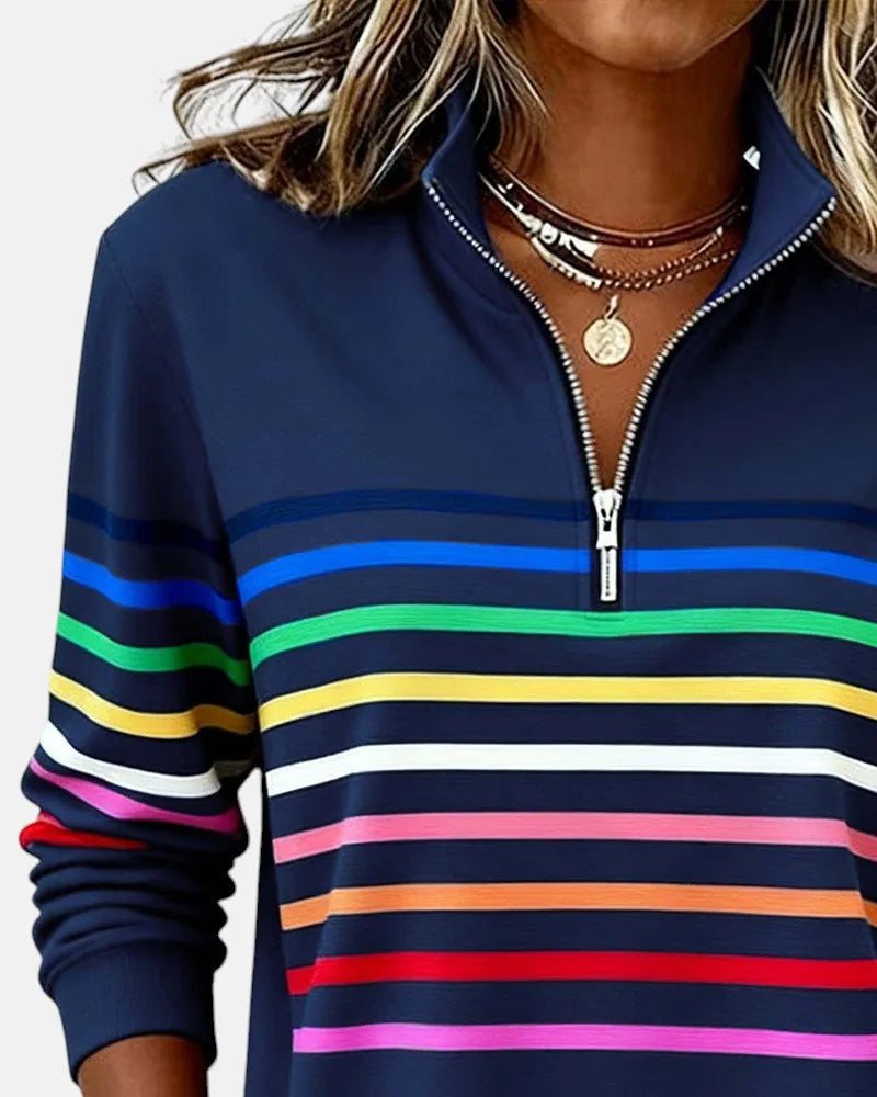 Women's striped cotton half-zip sweatshirt