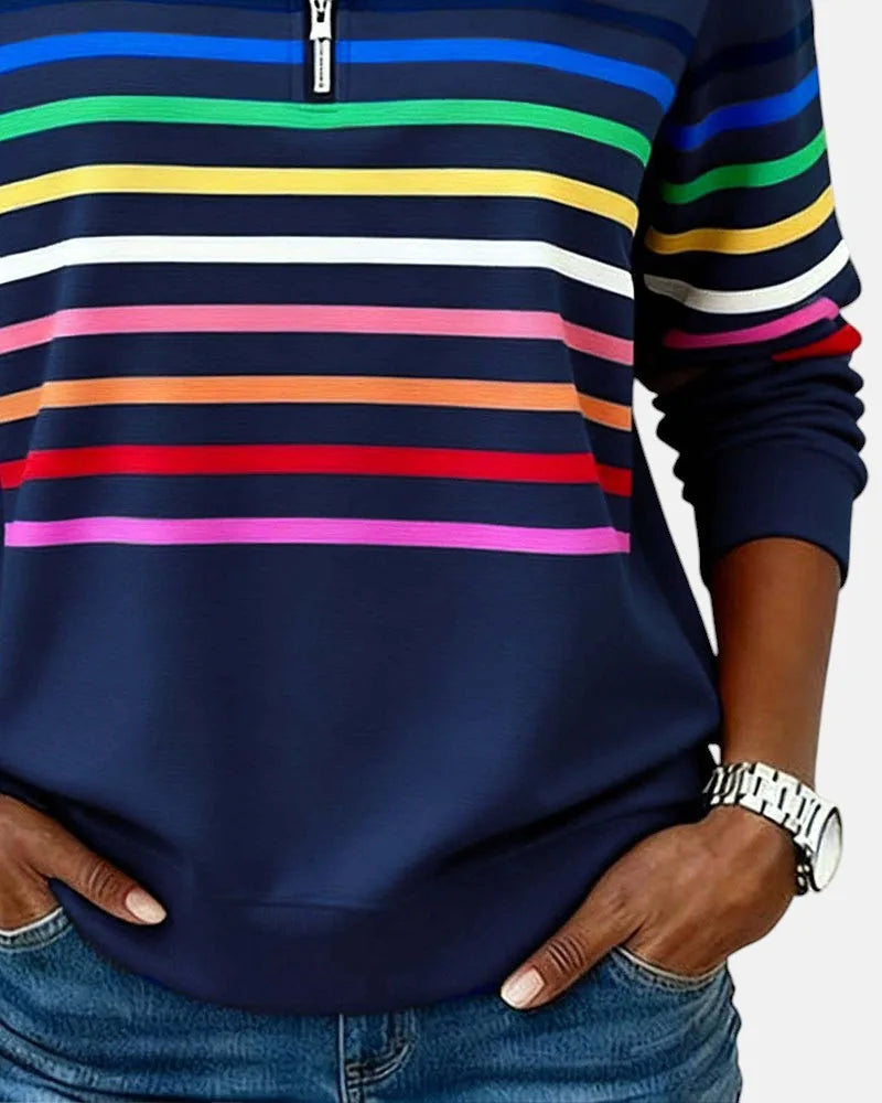 Women's striped cotton half-zip sweatshirt