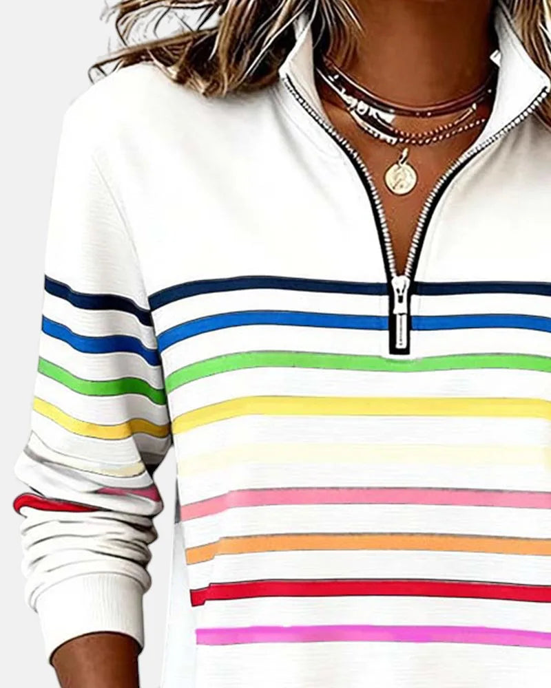 Women's striped cotton half-zip sweatshirt
