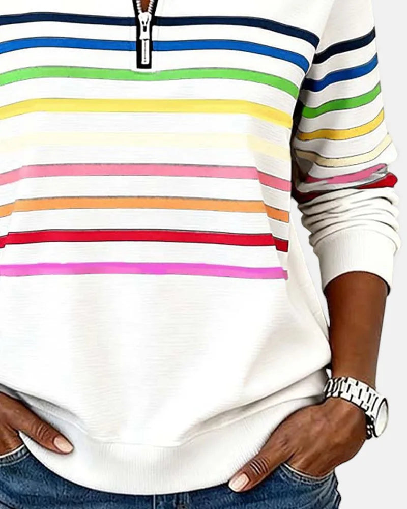 Women's striped cotton half-zip sweatshirt