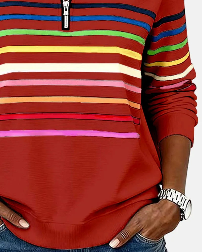 Women's striped cotton half-zip sweatshirt