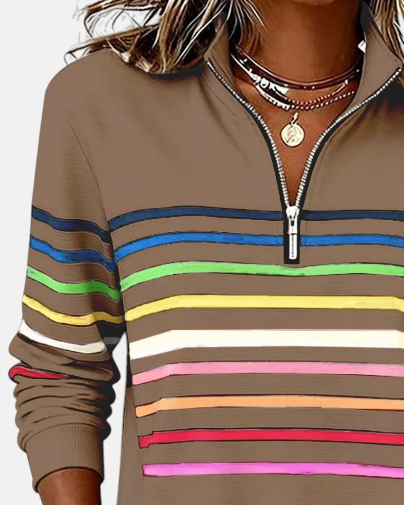 Women's striped cotton half-zip sweatshirt