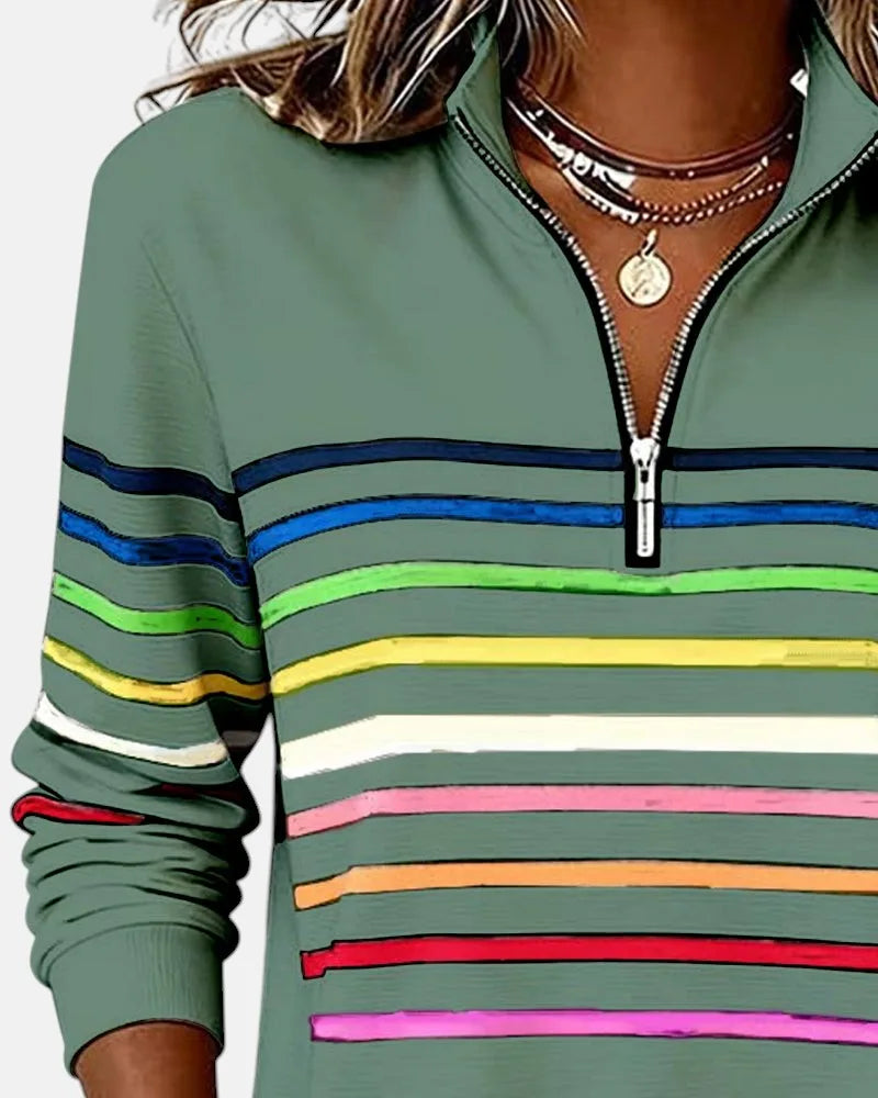 Women's striped cotton half-zip sweatshirt