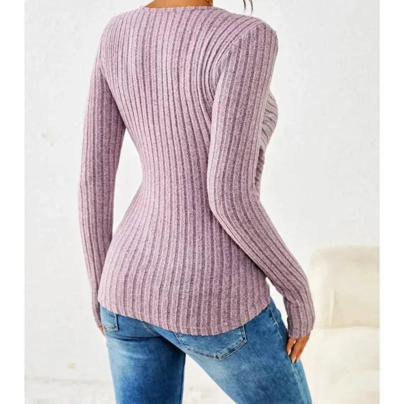 Women's striped ribbed wrap top with side buttons