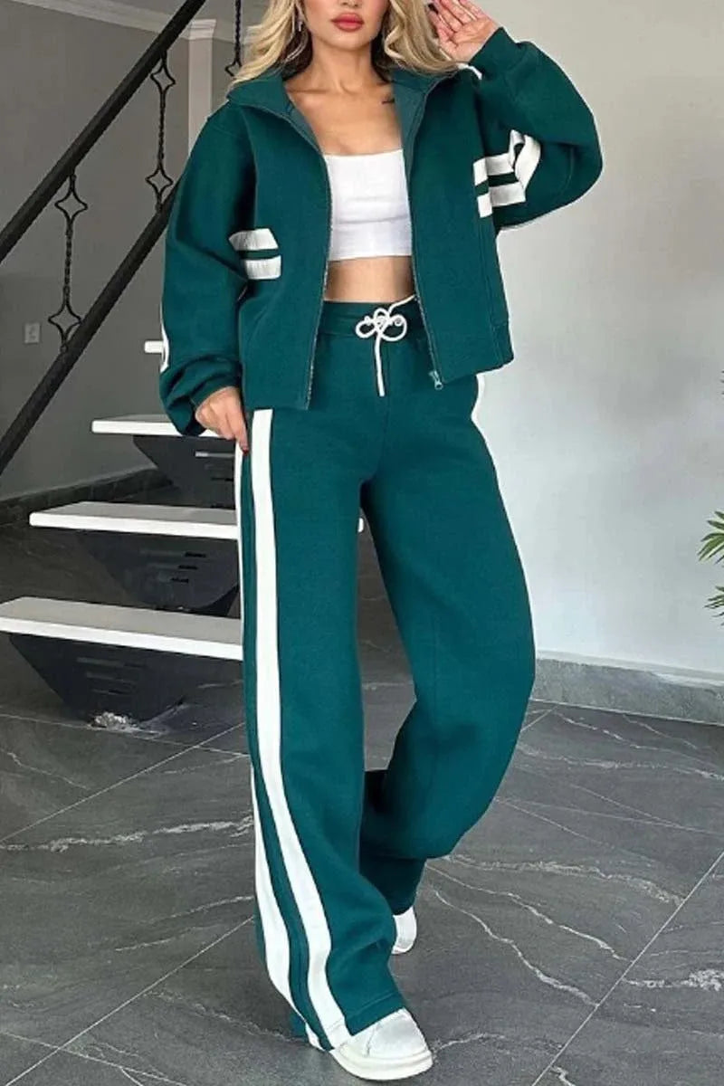 Women's Striped Zip Up Track Suit Set
