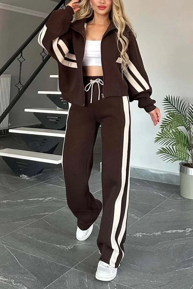 Women's Striped Zip Up Track Suit Set