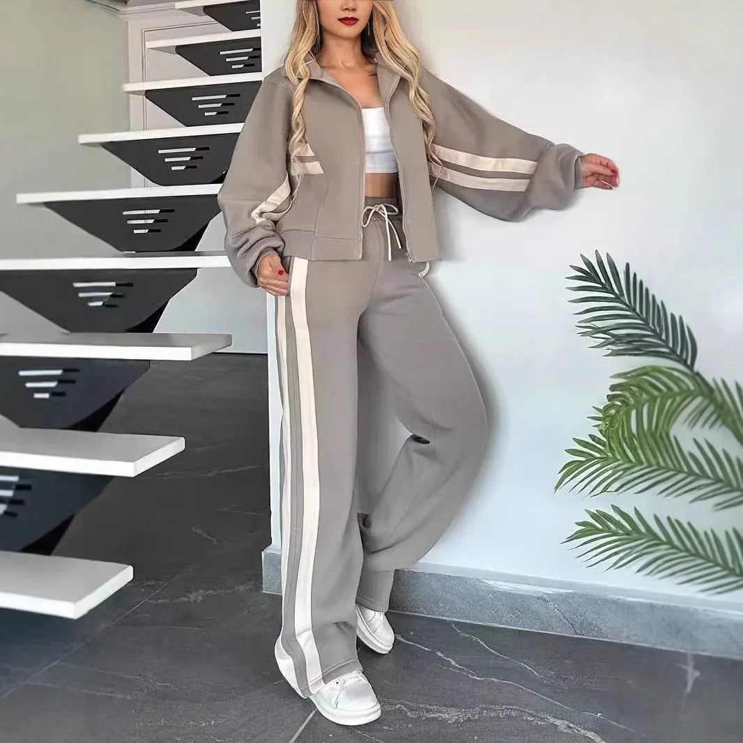 Women's Striped Zip Up Track Suit Set