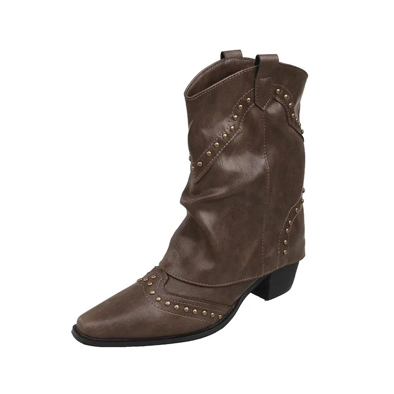 Women's studded faux leather side zip ankle boots