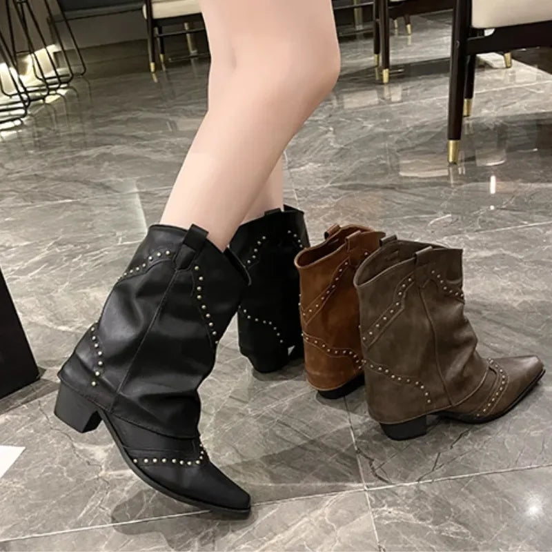 Women's studded faux leather side zip ankle boots
