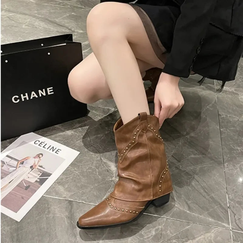 Women's studded faux leather side zip ankle boots