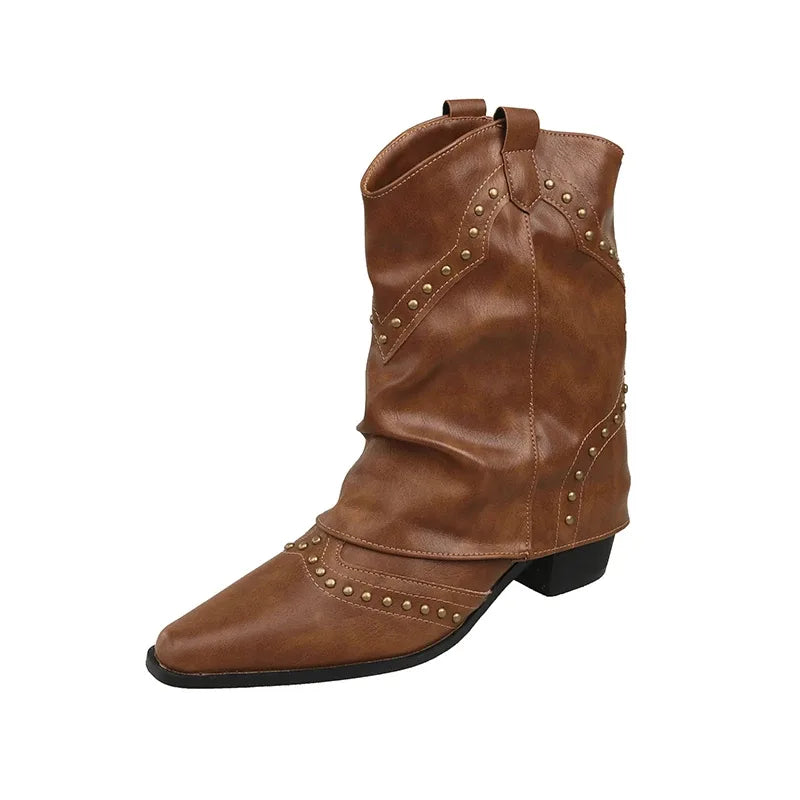 Women's studded faux leather side zip ankle boots