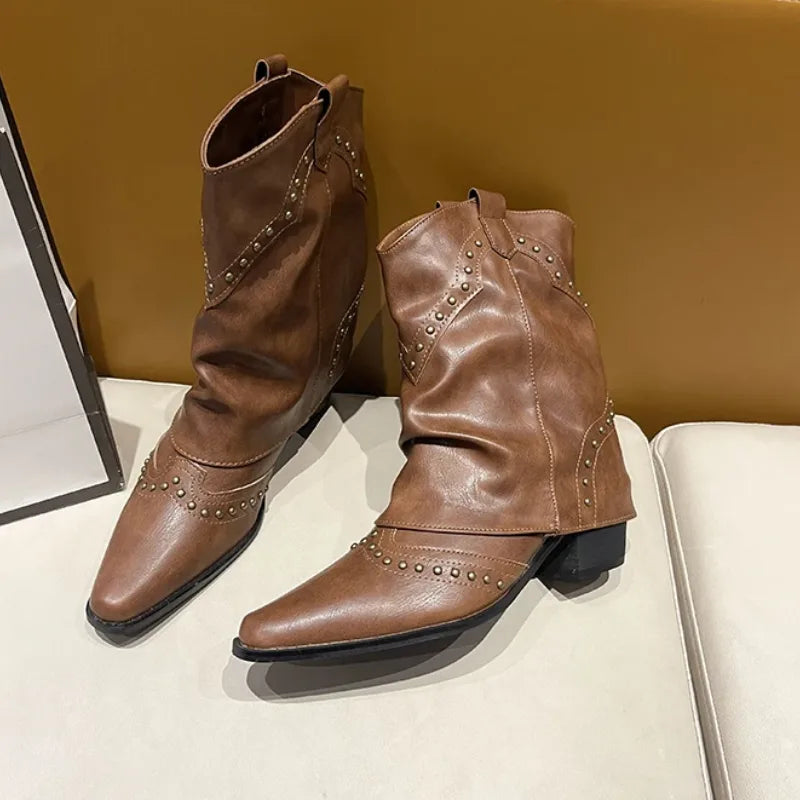 Women's studded faux leather side zip ankle boots