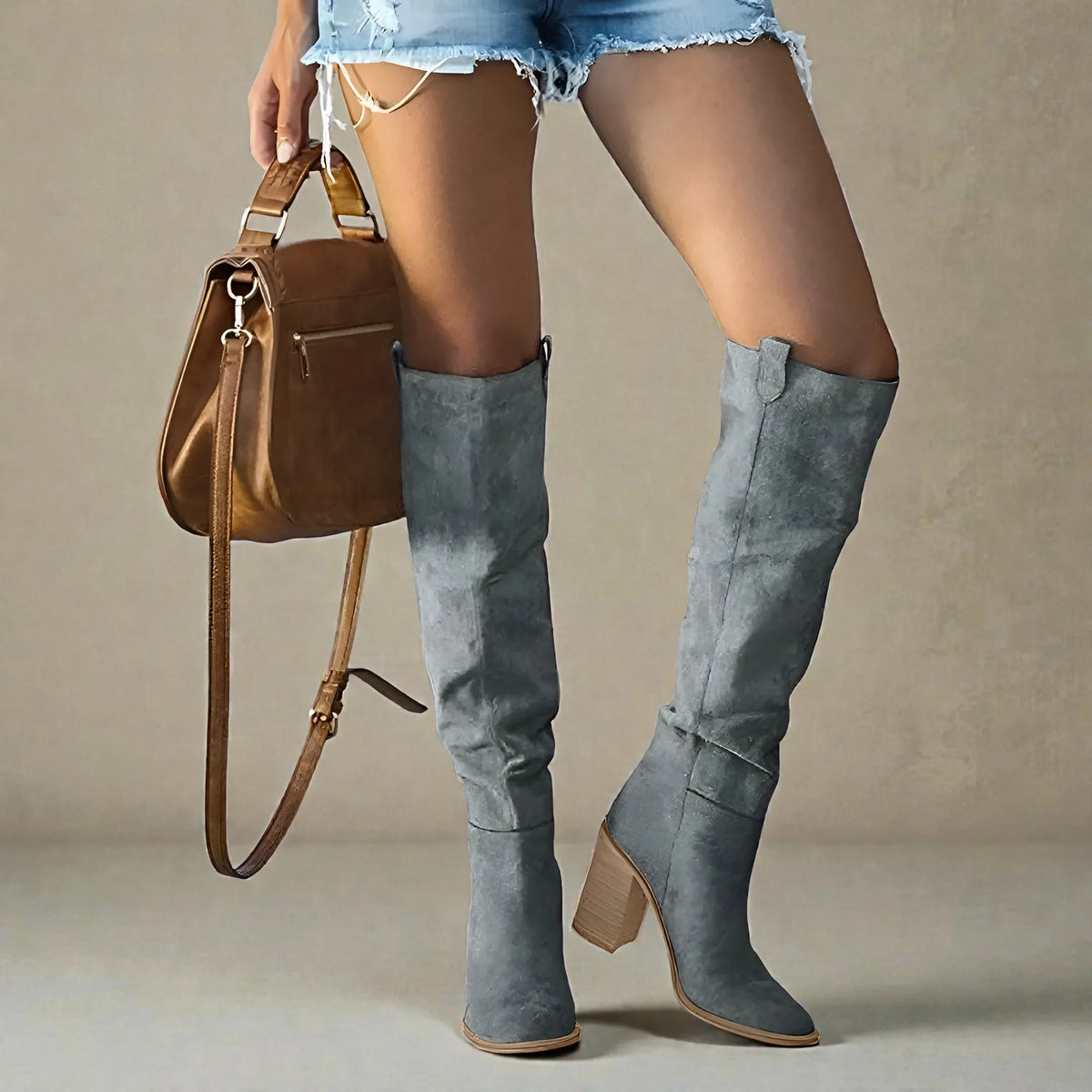 Women's suede orthopedic knee high boots with slouchy shaft