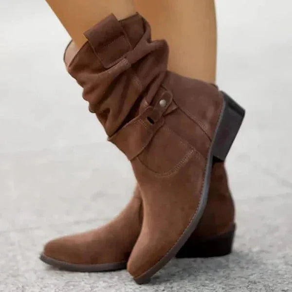 Women's suede side zip ankle boots with slouchy shaft