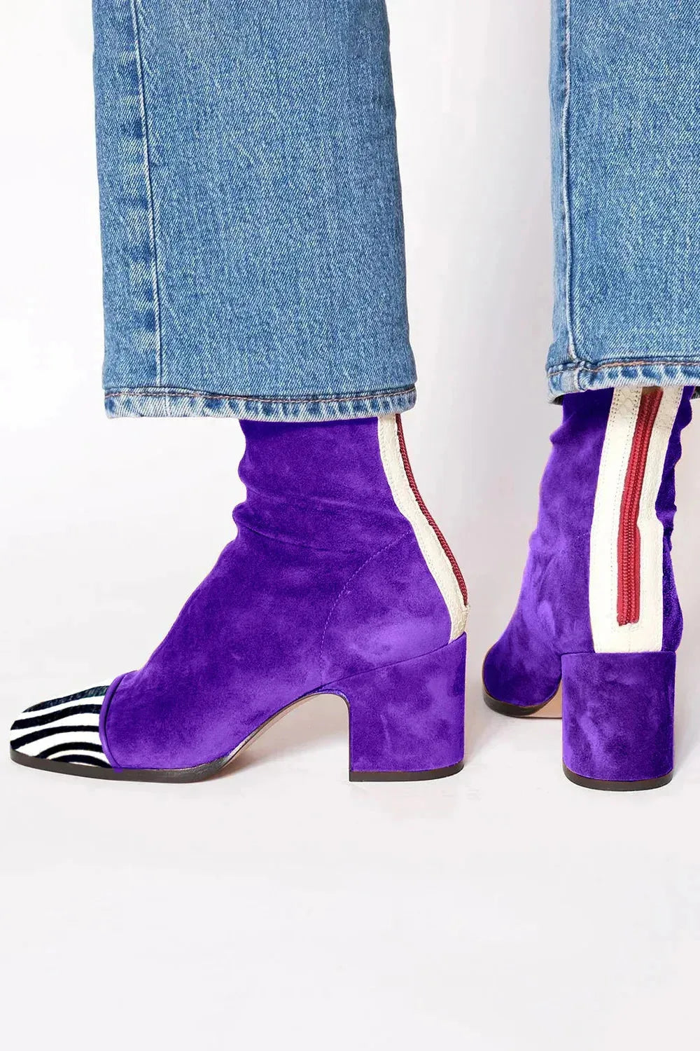 Women's suede side zip ankle boots with square toe and block heel