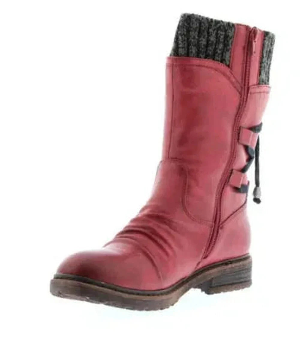 Women's suede side zip heeled boots with lace-up back