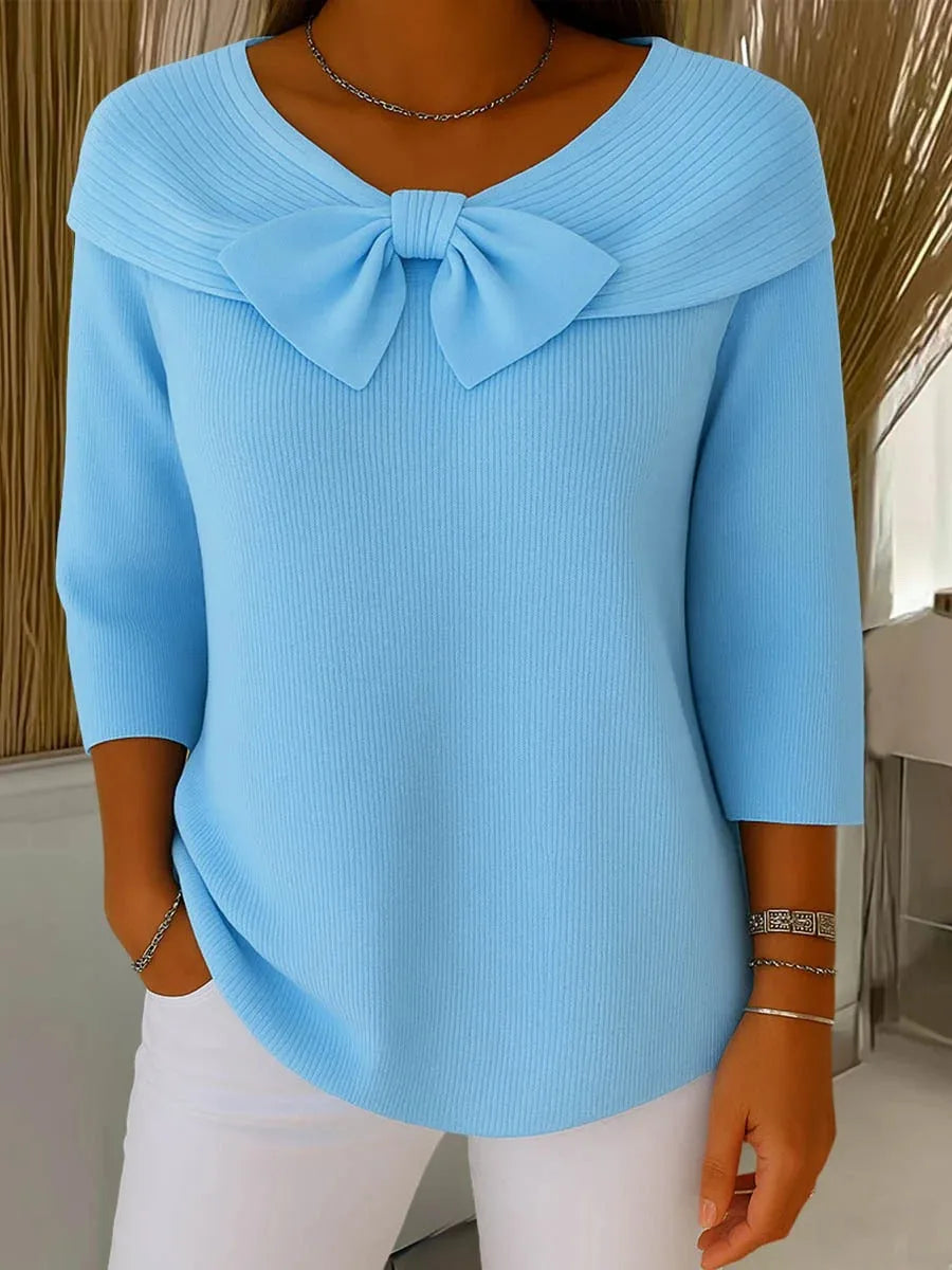 Women's Sweater with Bow and Round Neckline