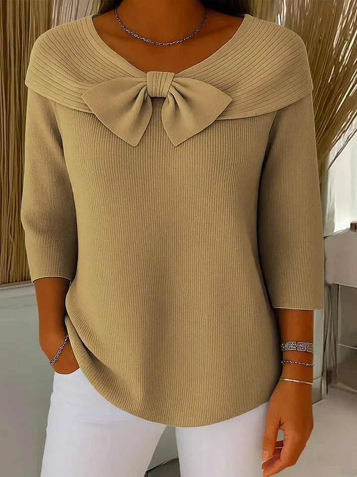 Women's Sweater with Bow and Round Neckline