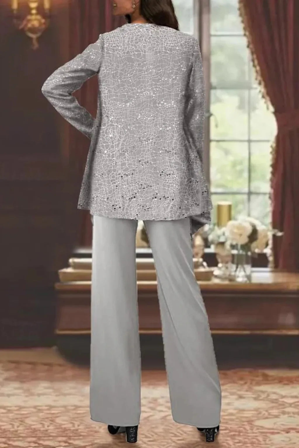Women's Three Piece Wide Leg Pant Set with Jacket